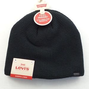 Levi's Men's Logo Beanie Hat Black Fleece Lined